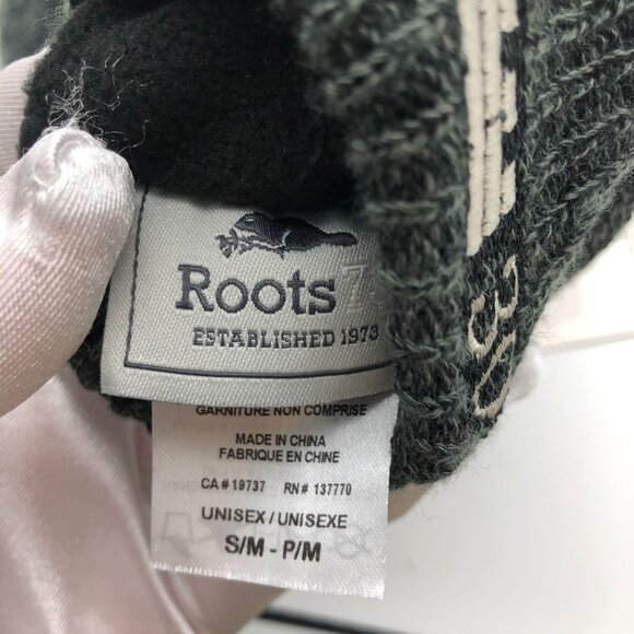 ROOTS Canada Knit Winter Mittens S/M Unisex Mens Womens Gray Fleece Lined - Picture 10 of 11